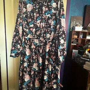 Torrid Floral Midi Dress - Black, Pink, Blue